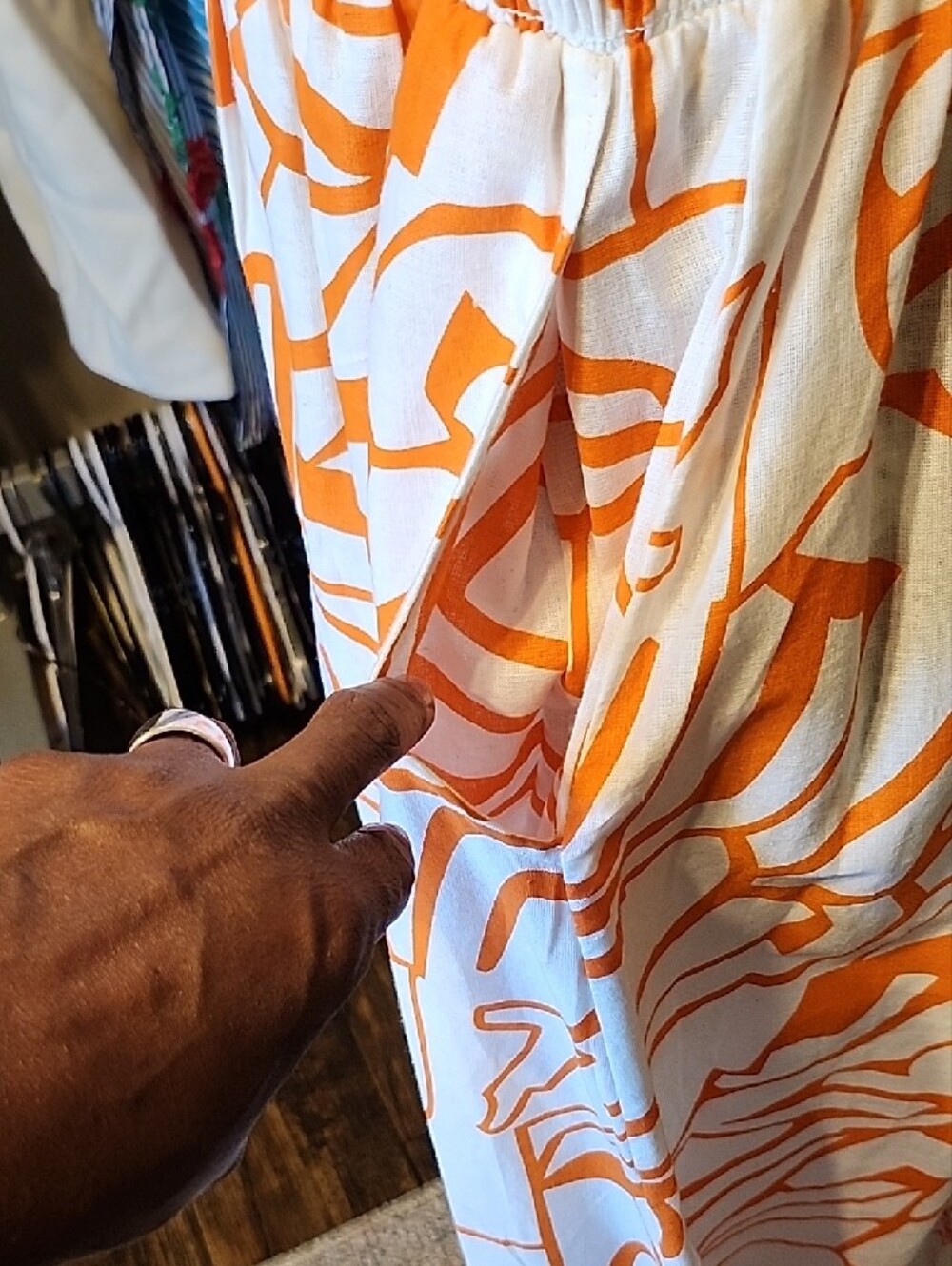 Orange Floral-Print Puff Sleeve Smocked Midi Dress - Picture 2 of 5